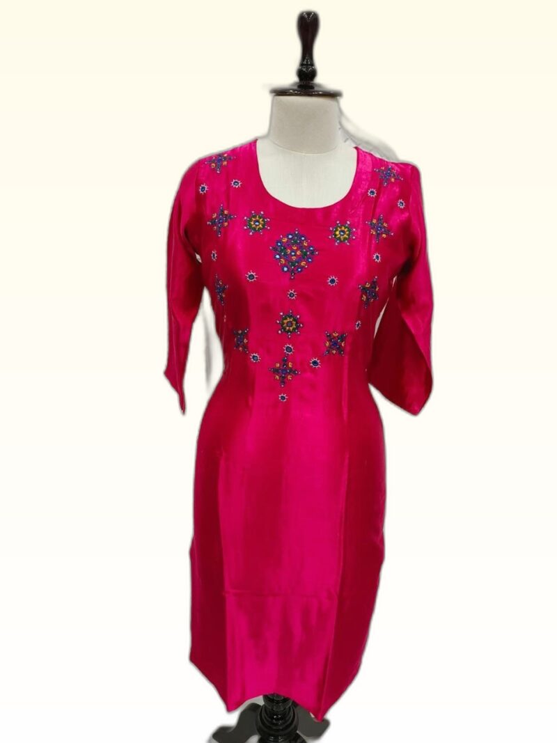 Mashru Silk Straight Kurtis with Kutchi Emroidery - Image 5
