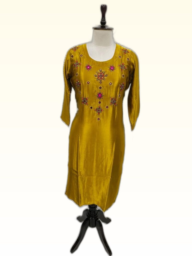 Mashru Silk Straight Kurtis with Kutchi Emroidery - Image 4
