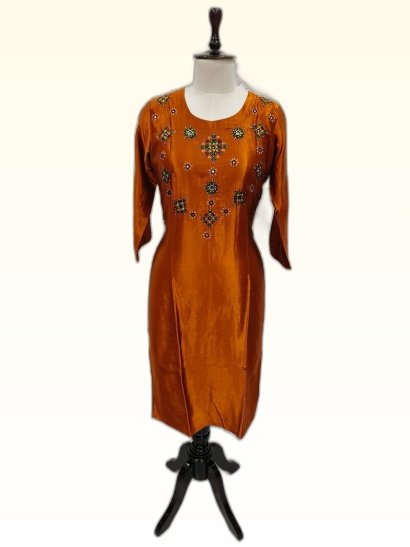 Mashru Silk Straight Kurtis with Kutchi Emroidery - Image 3