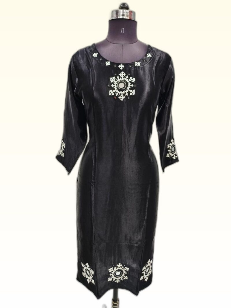 Mashru Silk Straight Kurtis with Kutchi Emroidery - Image 2