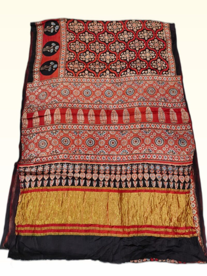 Modal Silk Ajrakh Hand block print saree