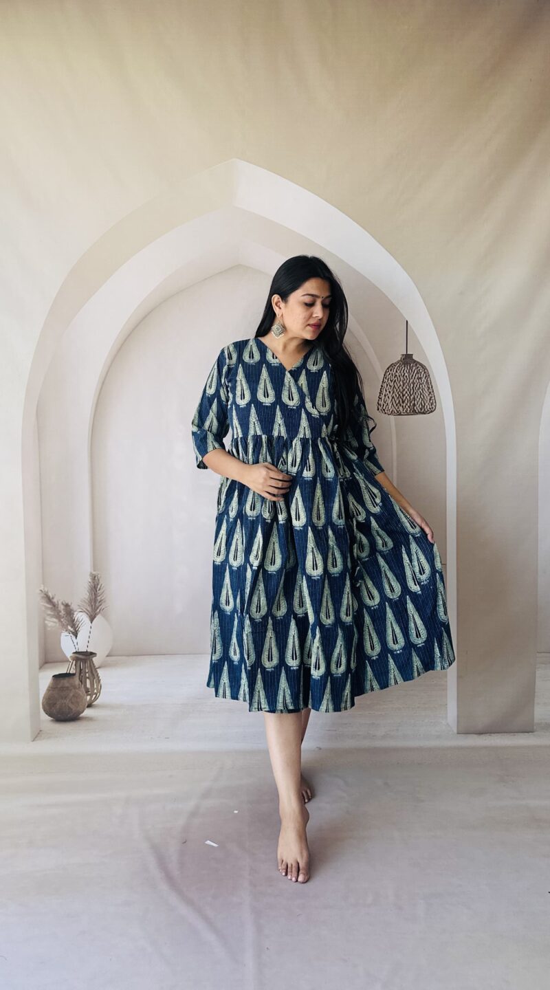 Cotton Kantha Ajrakh Natural Dyed Handblock Print Angarakha (Wrap Round One piece) - Image 2