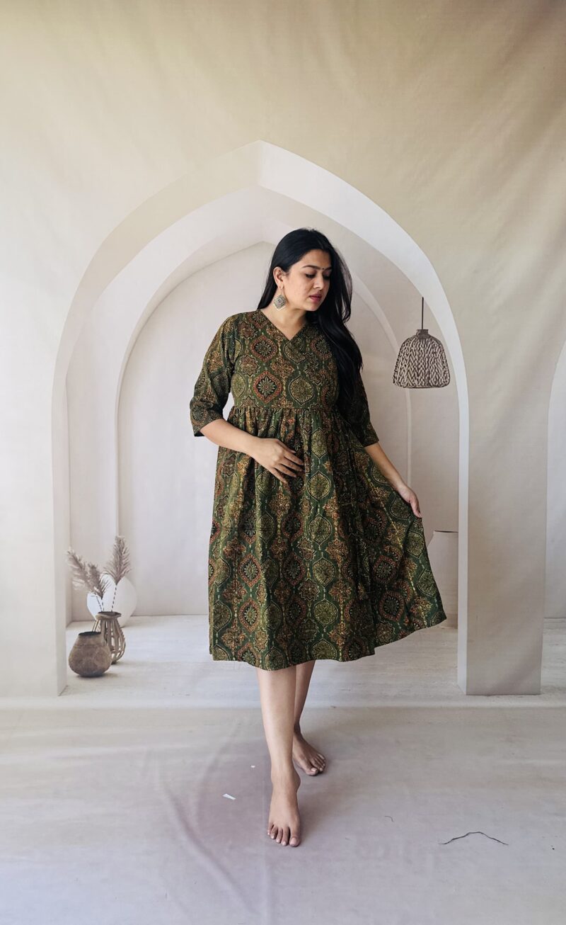 Cotton Kantha Ajrakh Natural Dyed Handblock Print Angarakha (Wrap Round One piece) - Image 3