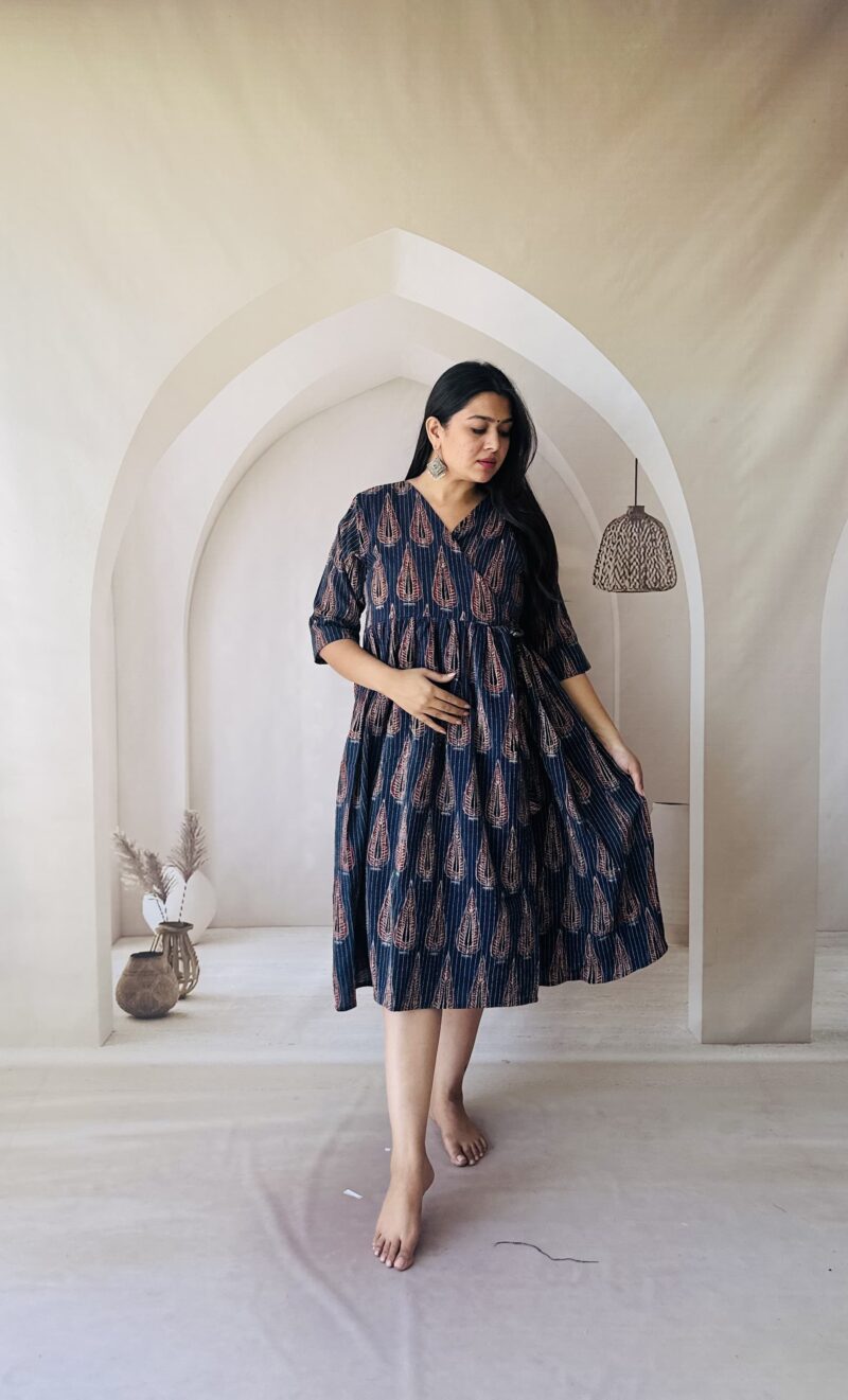 Cotton Kantha Ajrakh Natural Dyed Handblock Print Angarakha (Wrap Round One piece) - Image 5