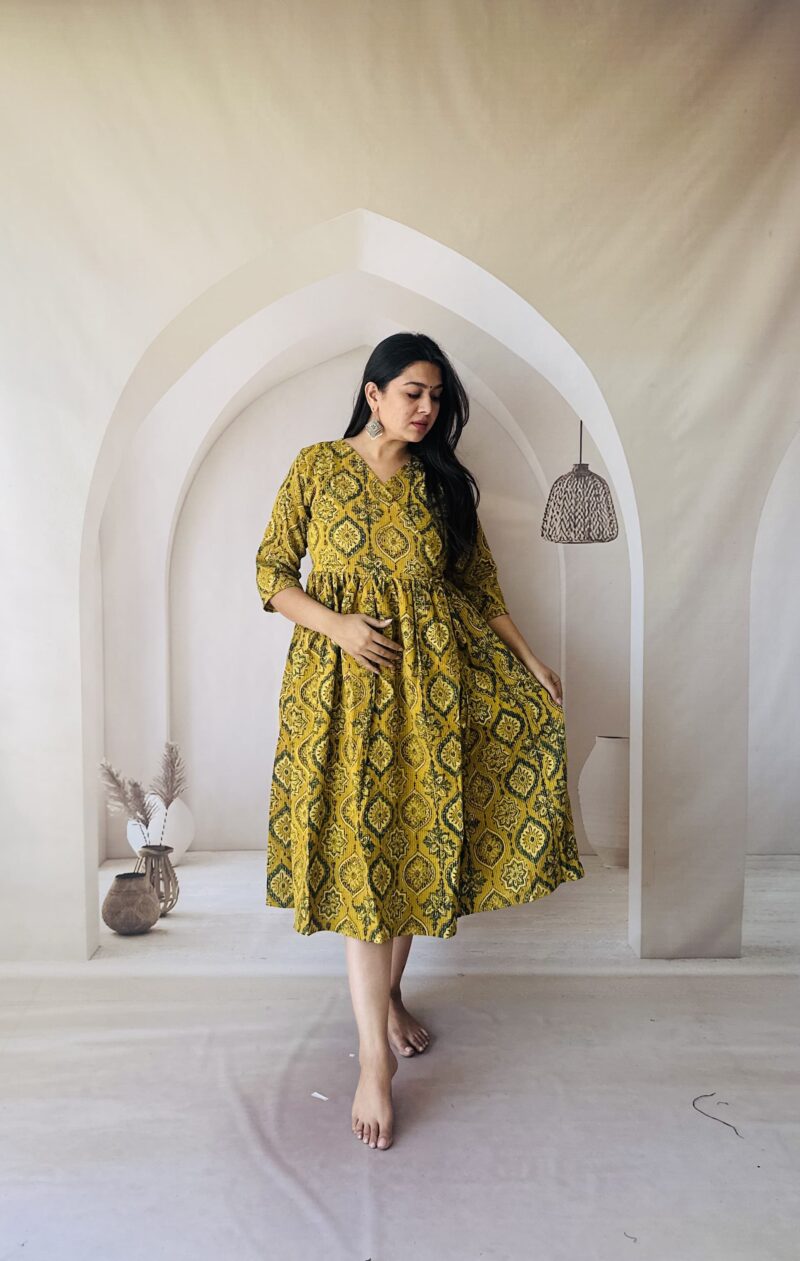 Cotton Kantha Ajrakh Natural Dyed Handblock Print Angarakha (Wrap Round One piece) - Image 6