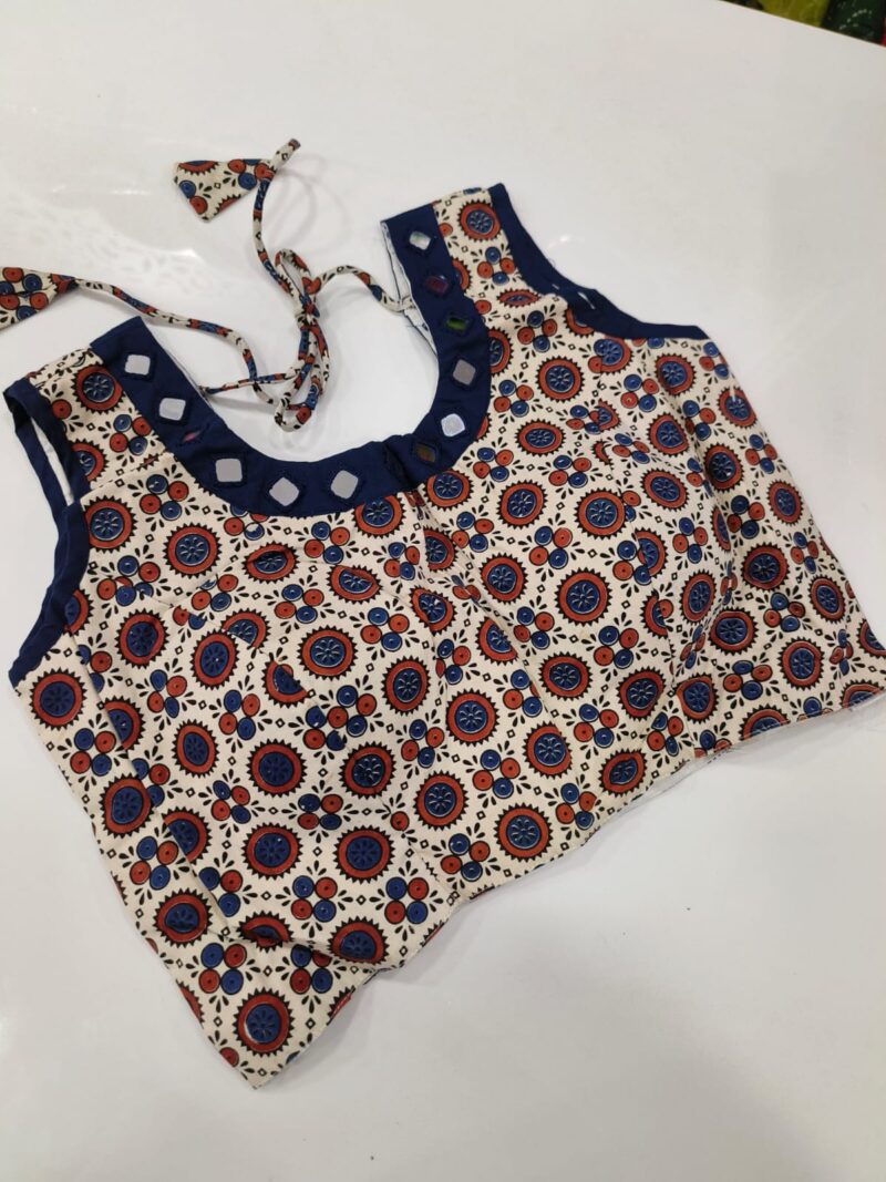 Ajrakh Mirror work Readymade Sleeveless Blouse - Size 38+4" - Image 10