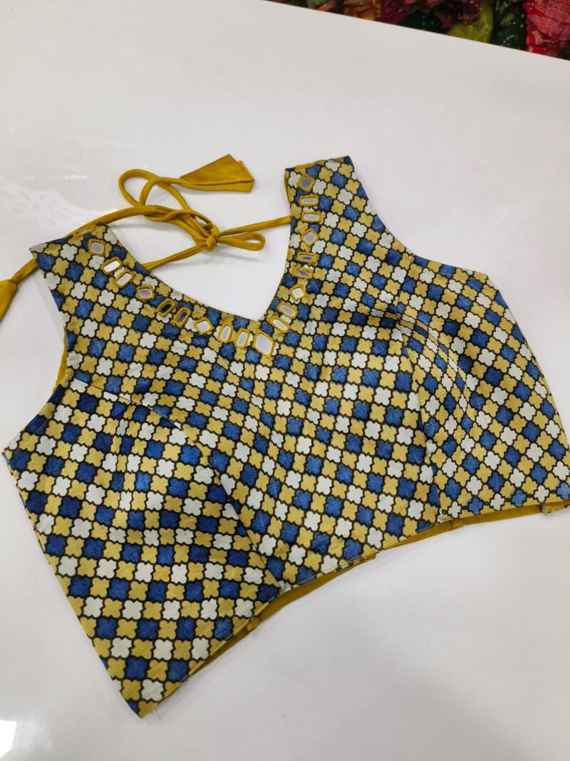 Ajrakh Mirror work Readymade Sleeveless Blouse - Size 38+4" - Image 9