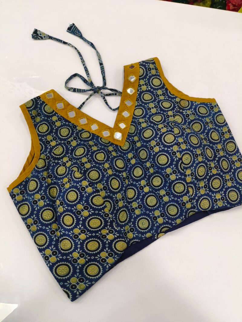 Ajrakh Mirror work Readymade Sleeveless Blouse - Size 38+4" - Image 7