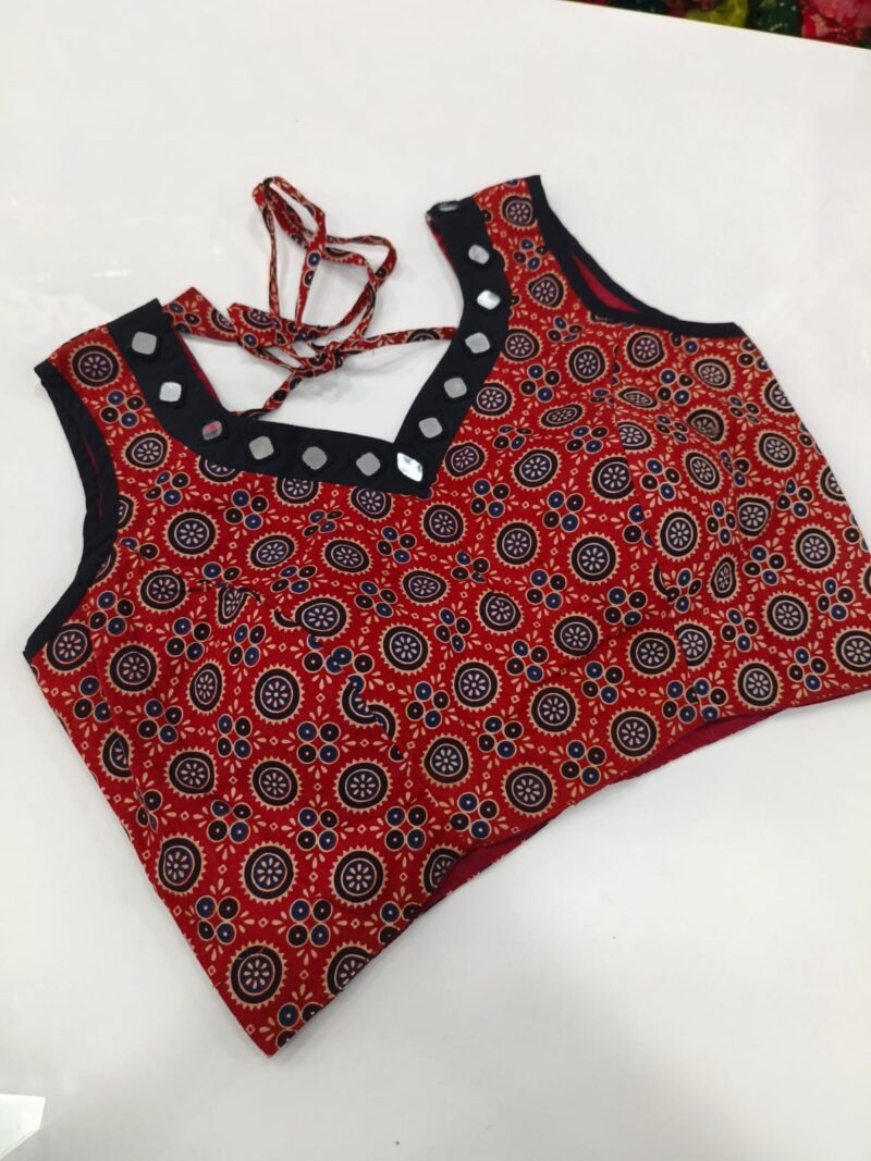 Ajrakh Mirror work Readymade Sleeveless Blouse - Size 38+4" - Image 2