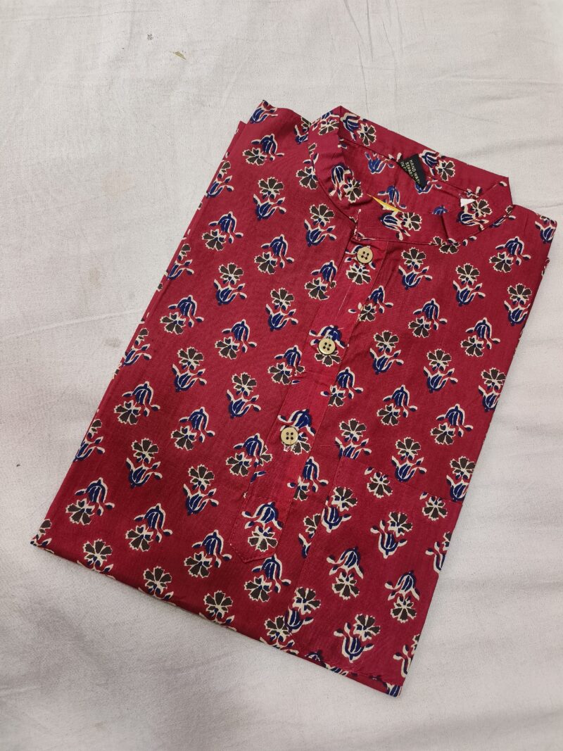 Ajrakh Cotton Short Kurta for Men – Hand Block Printed | Jaipuri Printed | Long Sleeves | Summer Wear - Image 30