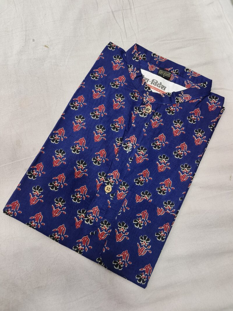 Ajrakh Cotton Short Kurta for Men – Hand Block Printed | Jaipuri Printed | Long Sleeves | Summer Wear - Image 29