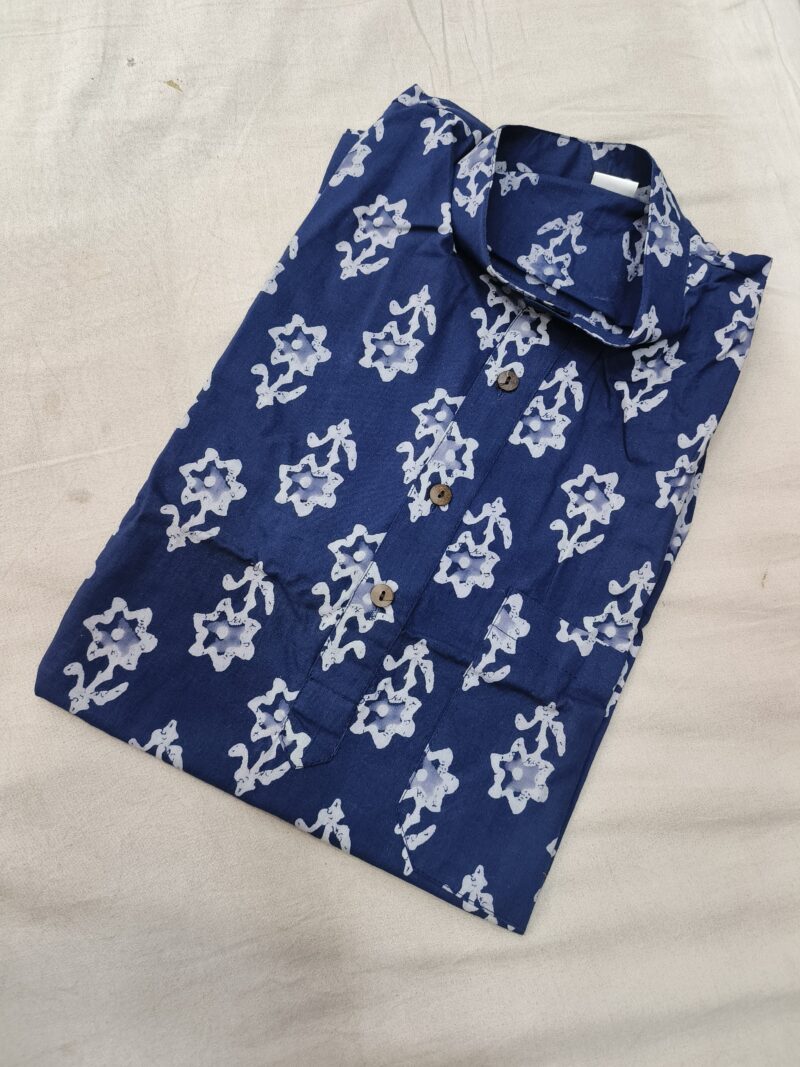 Ajrakh Cotton Short Kurta for Men – Hand Block Printed | Jaipuri Printed | Long Sleeves | Summer Wear