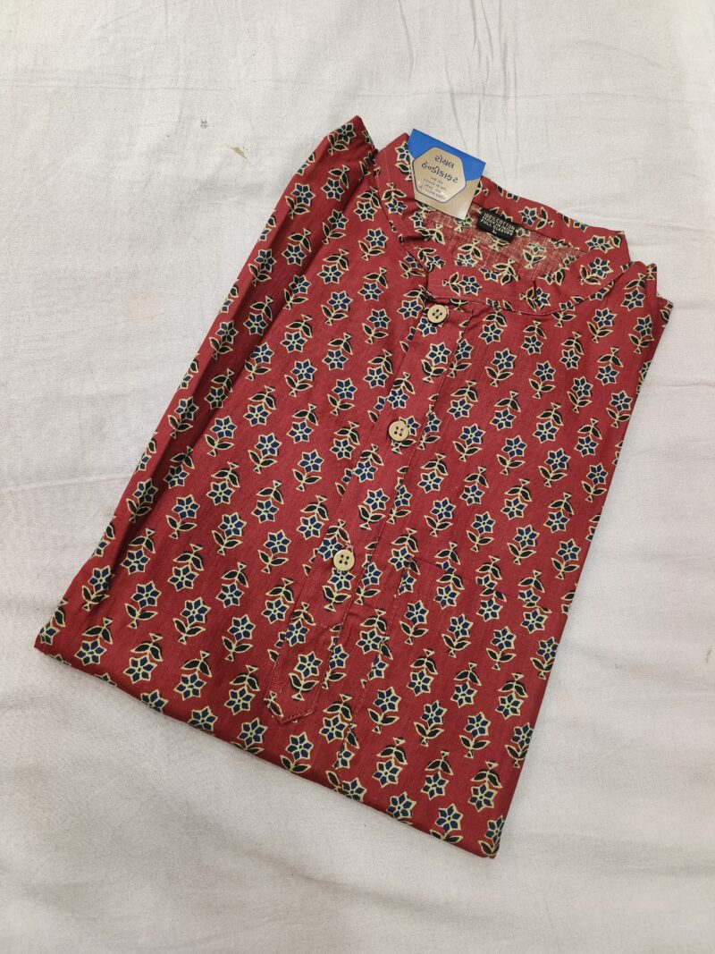Ajrakh Cotton Short Kurta for Men – Hand Block Printed | Jaipuri Printed | Long Sleeves | Summer Wear - Image 25