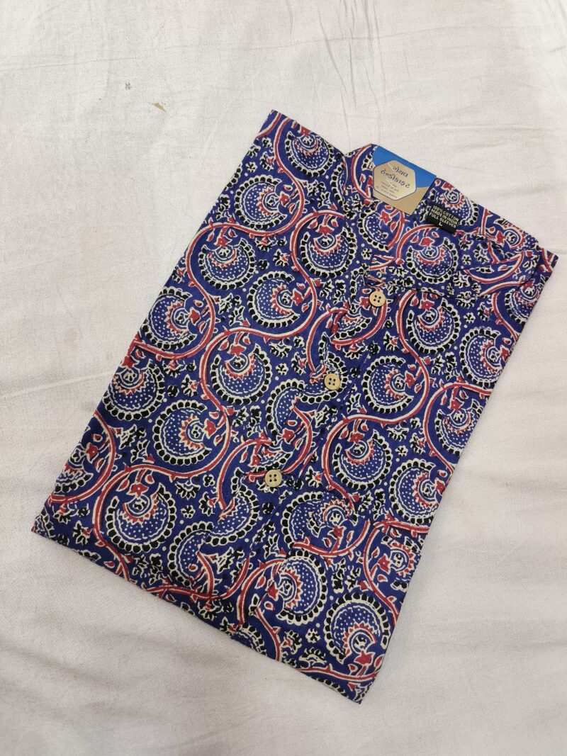 Ajrakh Cotton Short Kurta for Men – Hand Block Printed | Jaipuri Printed | Long Sleeves | Summer Wear - Image 13