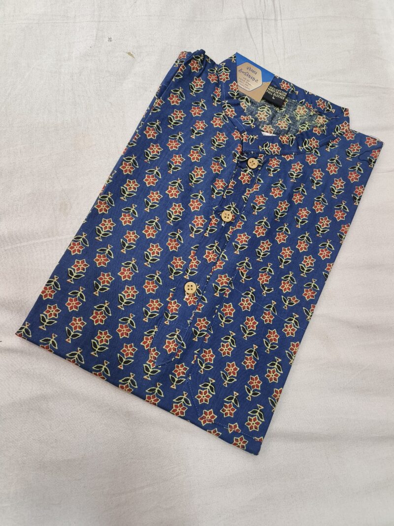 Ajrakh Cotton Short Kurta for Men – Hand Block Printed | Jaipuri Printed | Long Sleeves | Summer Wear - Image 14