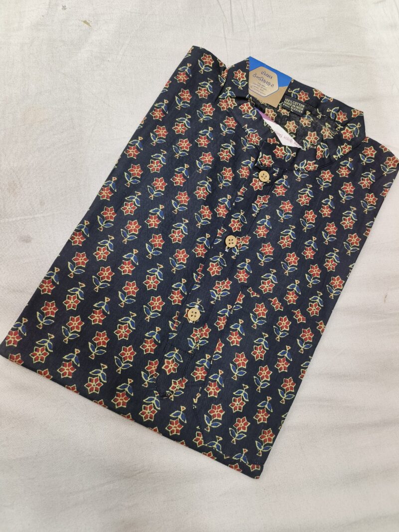 Ajrakh Cotton Short Kurta for Men – Hand Block Printed | Jaipuri Printed | Long Sleeves | Summer Wear - Image 15
