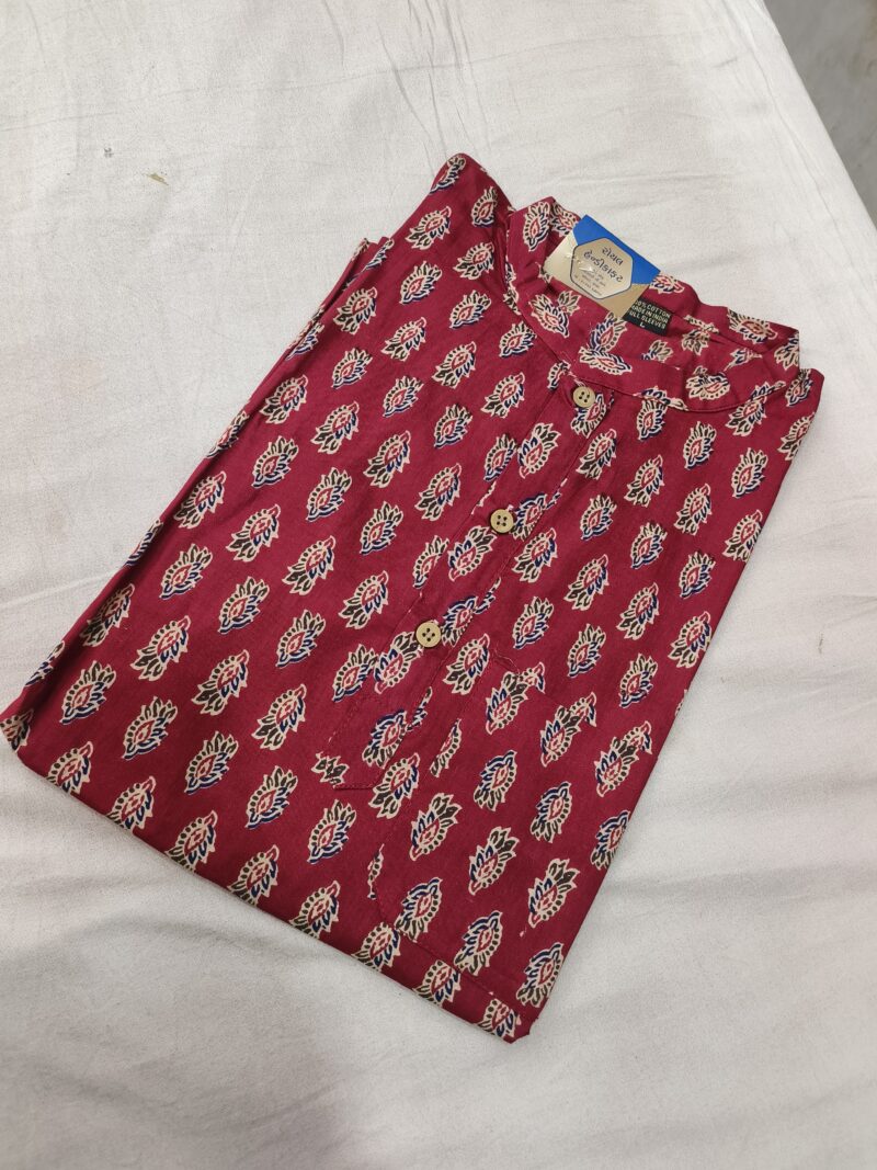 Ajrakh Cotton Short Kurta for Men – Hand Block Printed | Jaipuri Printed | Long Sleeves | Summer Wear - Image 16