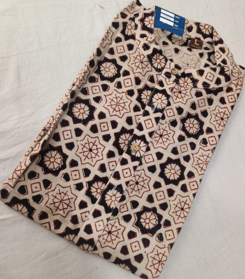 Ajrakh Cotton Short Kurta for Men – Hand Block Printed | Jaipuri Printed | Long Sleeves | Summer Wear - Image 21