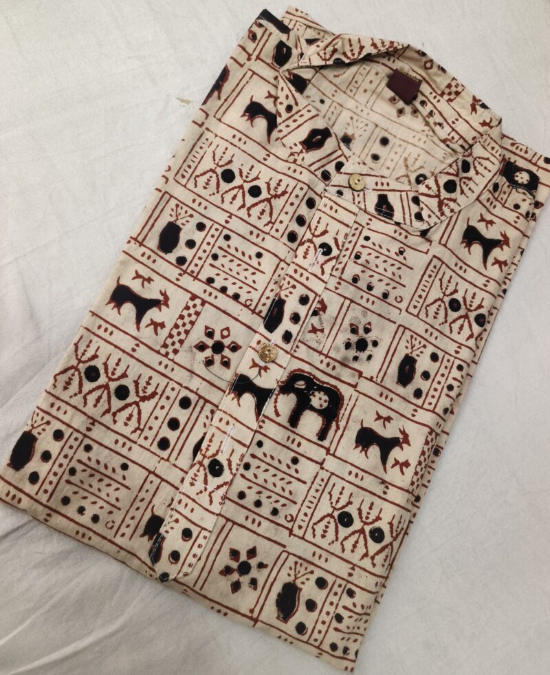 Ajrakh Cotton Short Kurta for Men – Hand Block Printed | Jaipuri Printed | Long Sleeves | Summer Wear - Image 22