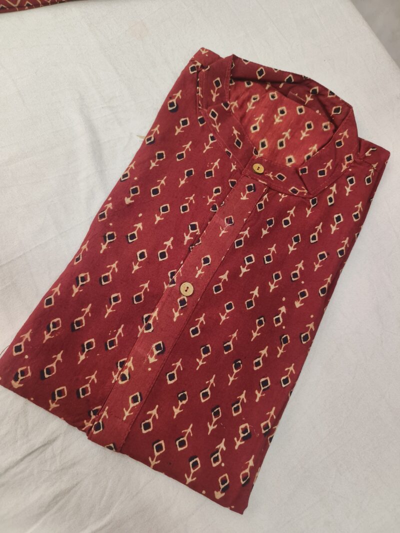 Ajrakh Cotton Short Kurta for Men – Hand Block Printed | Jaipuri Printed | Long Sleeves | Summer Wear - Image 12