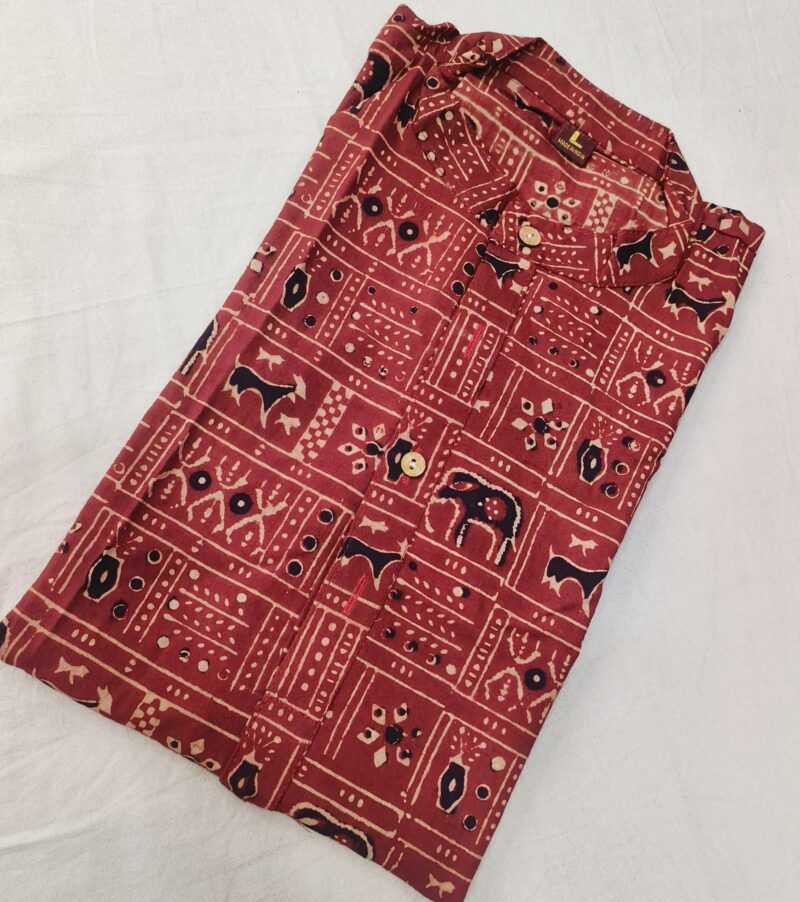 Ajrakh Cotton Short Kurta for Men – Hand Block Printed | Jaipuri Printed | Long Sleeves | Summer Wear - Image 11
