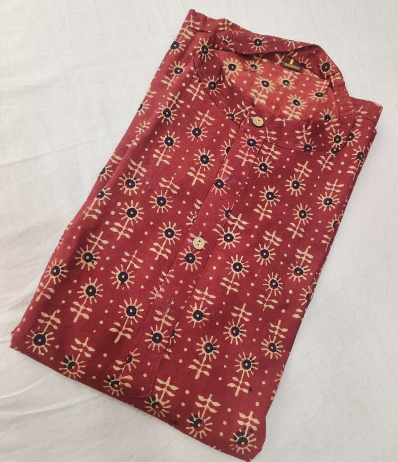 Ajrakh Cotton Short Kurta for Men – Hand Block Printed | Jaipuri Printed | Long Sleeves | Summer Wear - Image 9