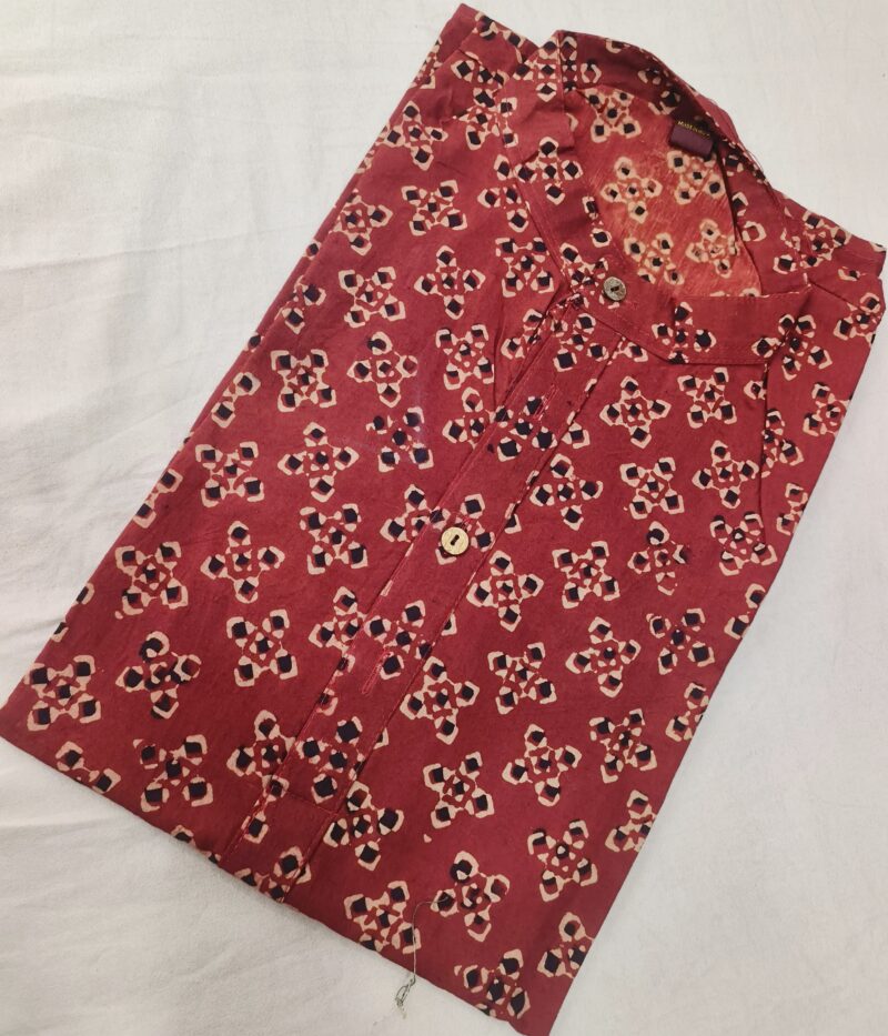 Ajrakh Cotton Short Kurta for Men – Hand Block Printed | Jaipuri Printed | Long Sleeves | Summer Wear - Image 8