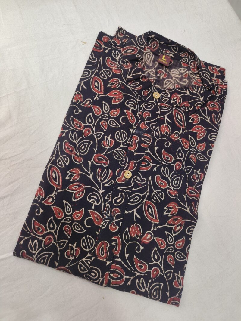 Ajrakh Cotton Short Kurta for Men – Hand Block Printed | Jaipuri Printed | Long Sleeves | Summer Wear - Image 7