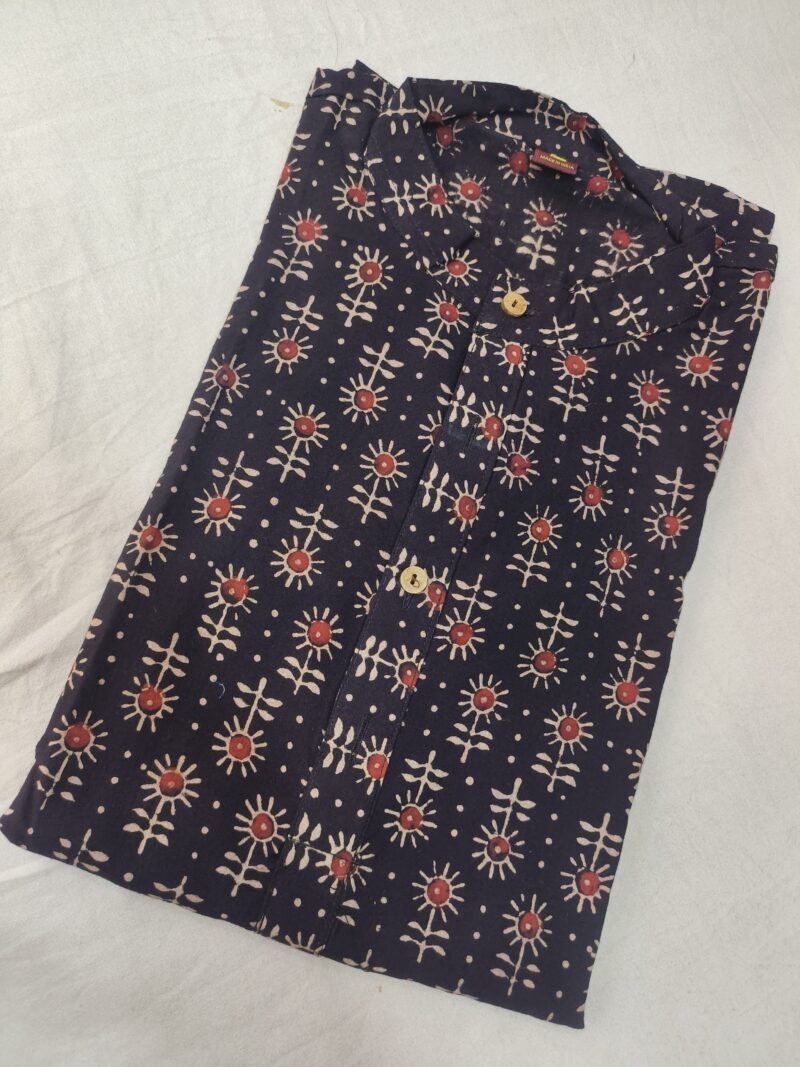 Ajrakh Cotton Short Kurta for Men – Hand Block Printed | Jaipuri Printed | Long Sleeves | Summer Wear - Image 6