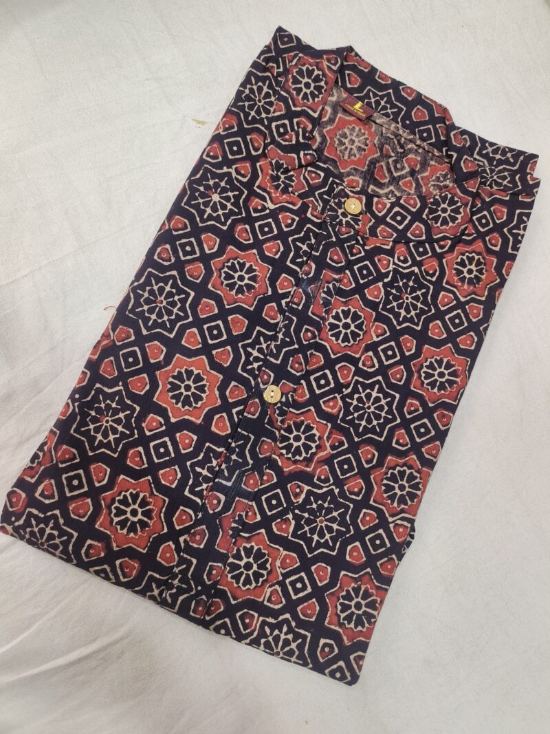 Ajrakh Cotton Short Kurta for Men – Hand Block Printed | Jaipuri Printed | Long Sleeves | Summer Wear - Image 5